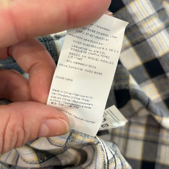 ORANGE HUGO BOSS Mens Blue White Yellow Plaid Ombre Button Down Shirt Sz XXL - Picture 5 of 10